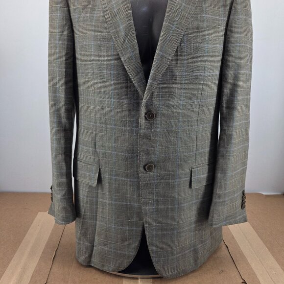 Ermenegildo Zegna 44L Sport Coat Gray Windowpane Wool Silk Linen Blazer Jacket - Picture 12 of 13